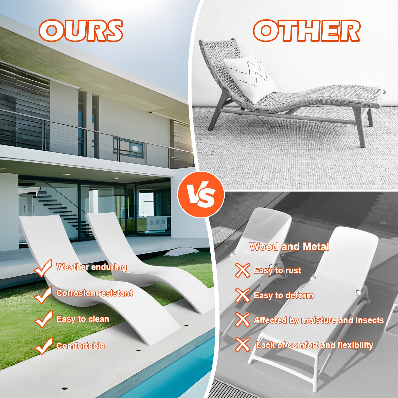 Luxury Swimming Pool Tanning Sun Lounger Chaise Lounger Villa Beach Lounge Chair Daybed